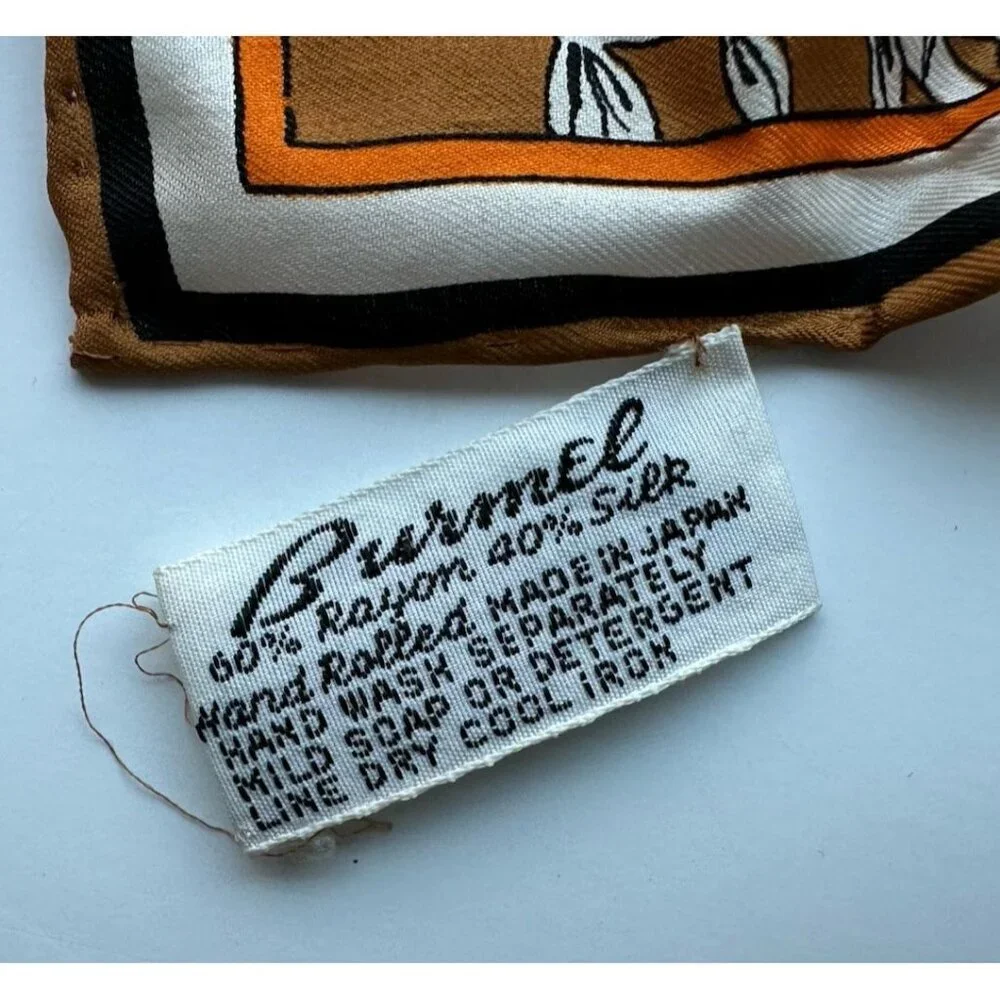 BURMEL Leopard Animal Print Silk Rayon‎ Blend Scarf Brown Orange 60s 70s Vintage
